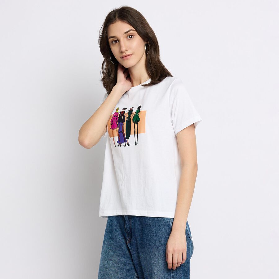 Ladies' Round Neck T-Shirt , सफ़ेद, large image number null