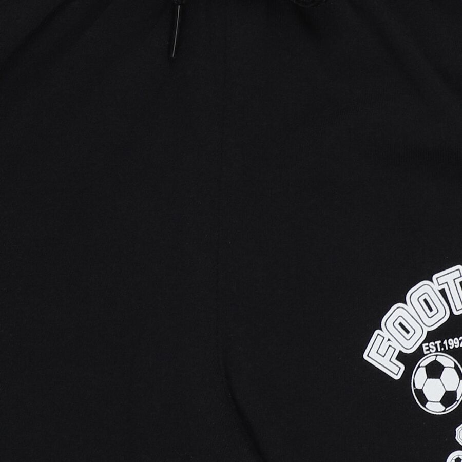 Boys Black Football Print Elastic Waist Bermuda Shorts, Black, large