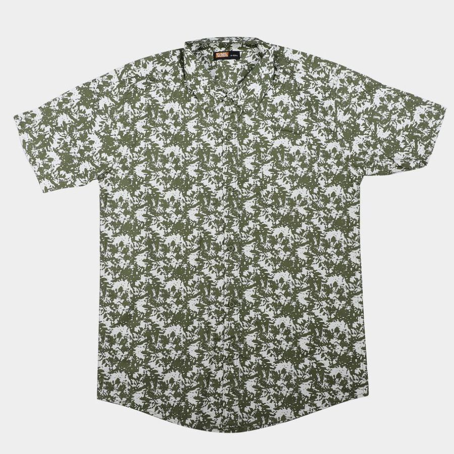 Boys Olive Green Cotton Short Sleeves Collar Regular Fit Shirt, Olive, large