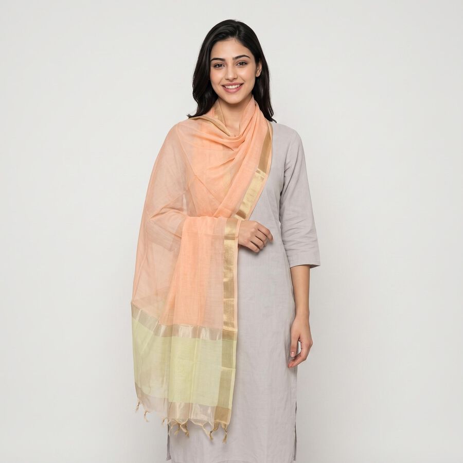 Women's Peach Solid Dupatta, पीच, large
