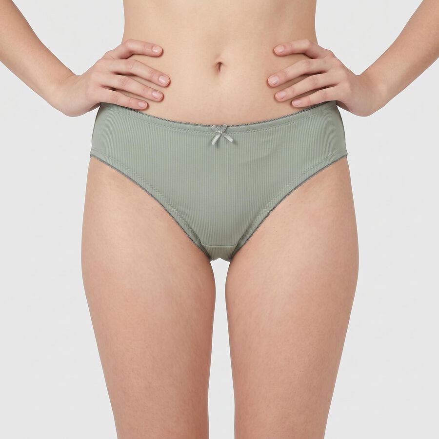 Women's Sage Green Regular Fit Ribbed Brief Panty, हल्का हरा, large