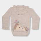 Girls Muted Beige Ruffle Neck Casual Pullover, Beige, small image number null
