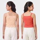 Girls' Peach Cotton Square Neck Sleeveless Vest, पीच, small