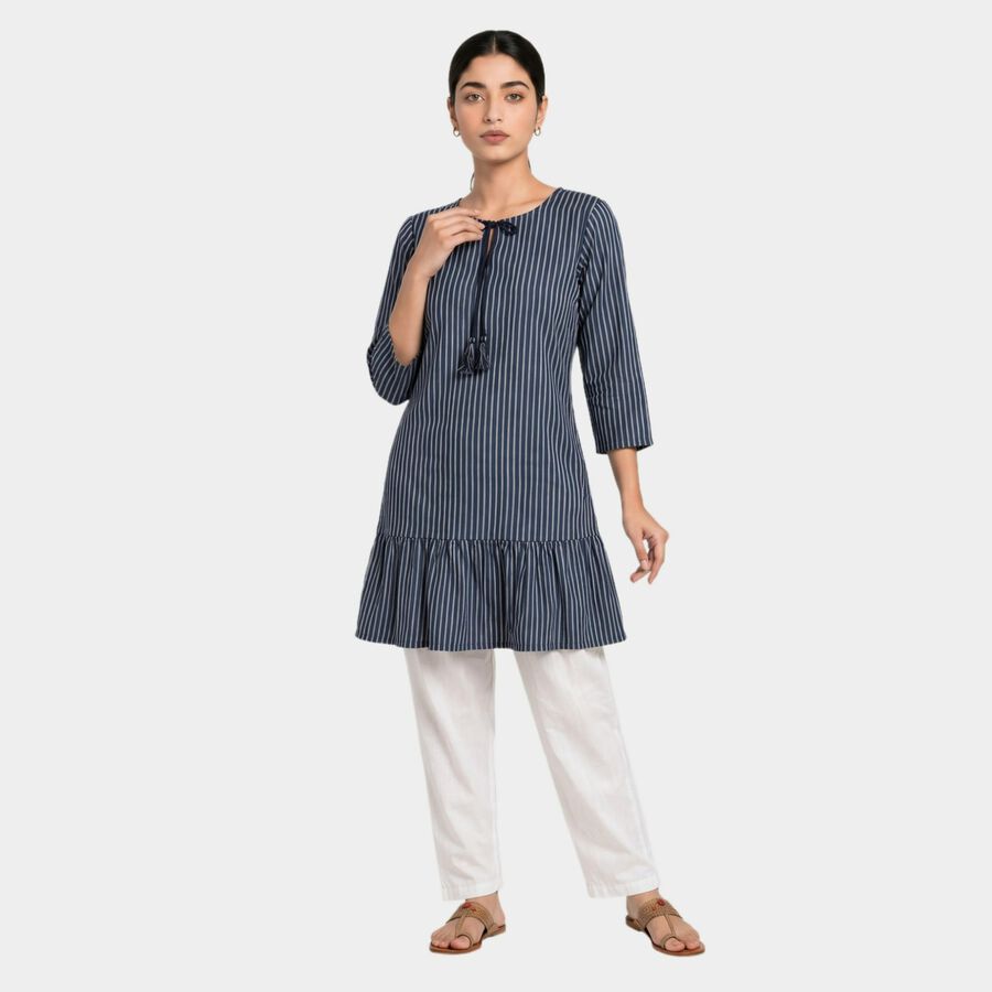 Women's Blue Printed Kurta, Dark Blue, large