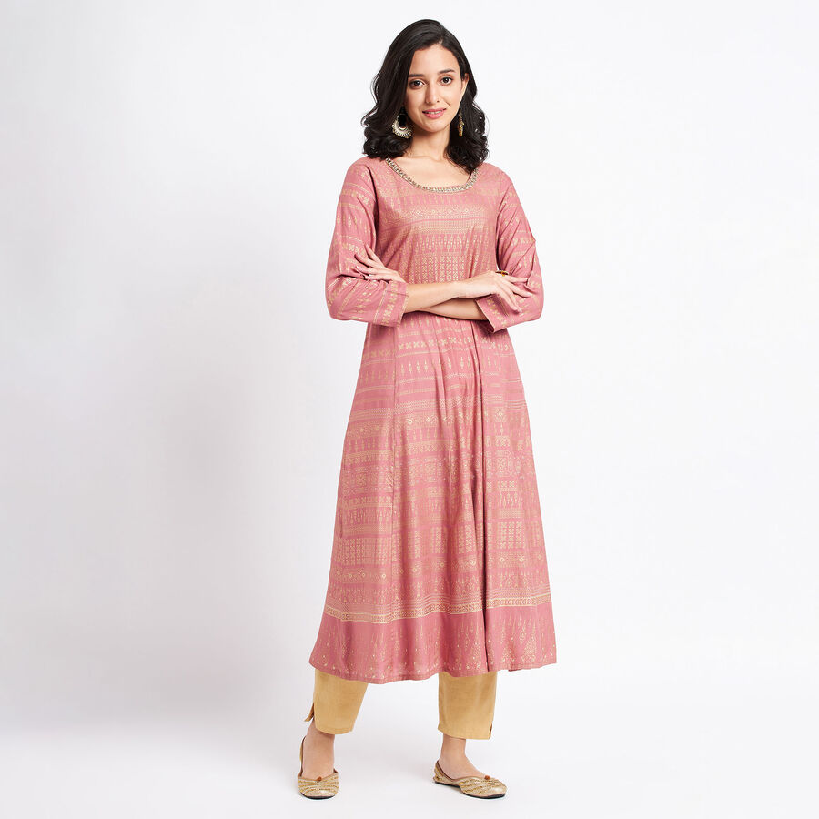 Solid 3/4th Sleeves Empire Line Kurta, Purple, large image number null