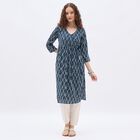 Ladies' Deep Midnight Navy Blue V-Neck Printed Kurta, Navy Blue, small image number null