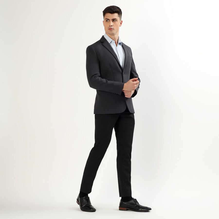 Men's Dark Grey Slim Fit Single-Breasted Blazer, Dark Grey, large image number null