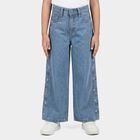 Girls Light Blue Wide Leg Lace Up Detail Jeans, Light Blue, small