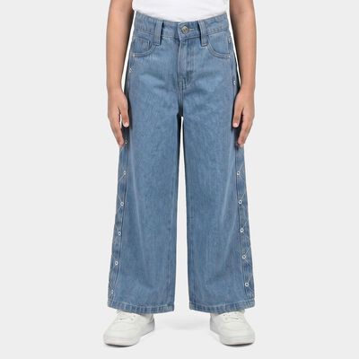 Girls Light Blue Wide Leg Lace Up Detail Jeans