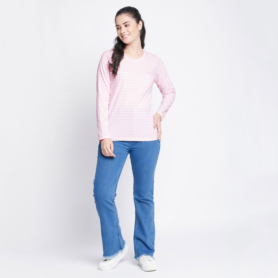 Stripes Round Neck Top, Pink, large image number null