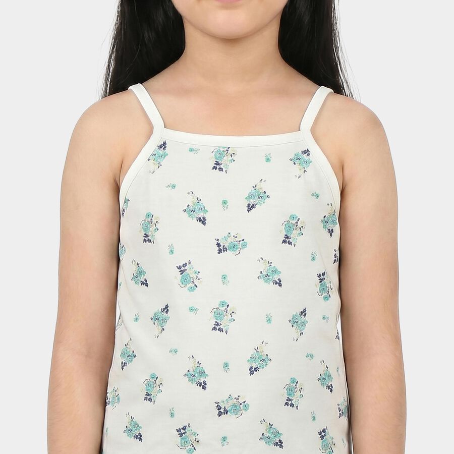 Girls' Mint Green Cotton Straight Neck Sleeveless Vest, Light Green, large