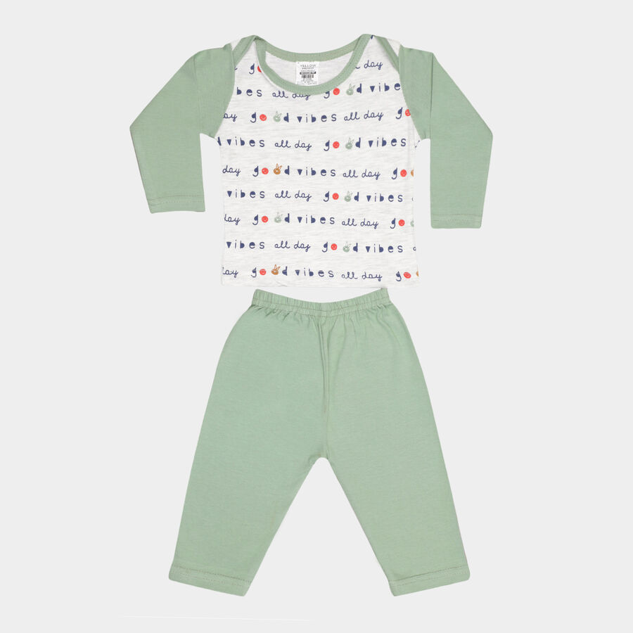 Infants Cotton Printed Baba Suit, Olive, large image number null
