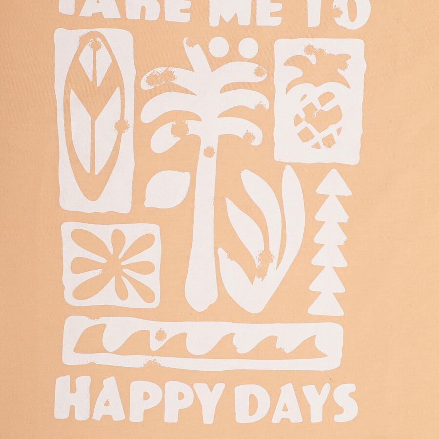 Boys' Peach Half Sleeves T-Shirt with Tropical Print, Peach, large image number null