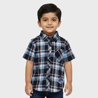 Boys Navy Blue Cotton Half Sleeve Classic Casual Shirt, Navy Blue, small