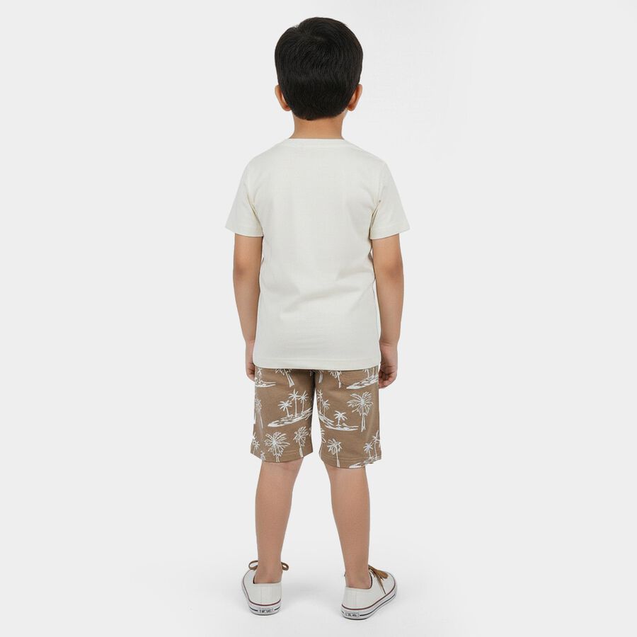 Boys Off-White Cotton Round Neck Graphic Baba Suit, Off White, large