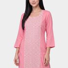 Women's Pink Scoop Neck Printed Straight Kurta, Pink, small