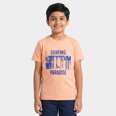 Boys Peach Round Neck Regular Boys T-Shirt