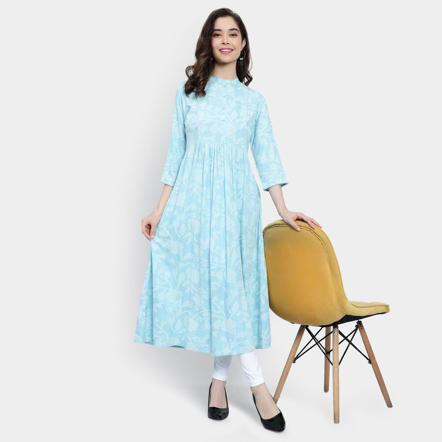 All Over Print Flared Kurta, हल्का नीला, large image number null