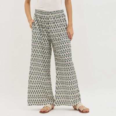 Women's Off-White Regular Fit Printed Palazzos