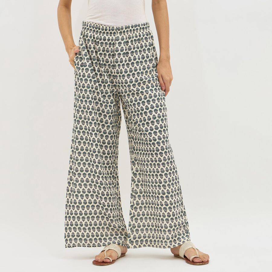 Women's Off-White Regular Fit Printed Palazzos, ऑफ व्हाइट, large image number null