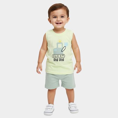 Infants' Green 100% Cotton Polo Neck Printed Baba Suit