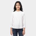 Girls White Round Neck Regular Top, सफ़ेद, small