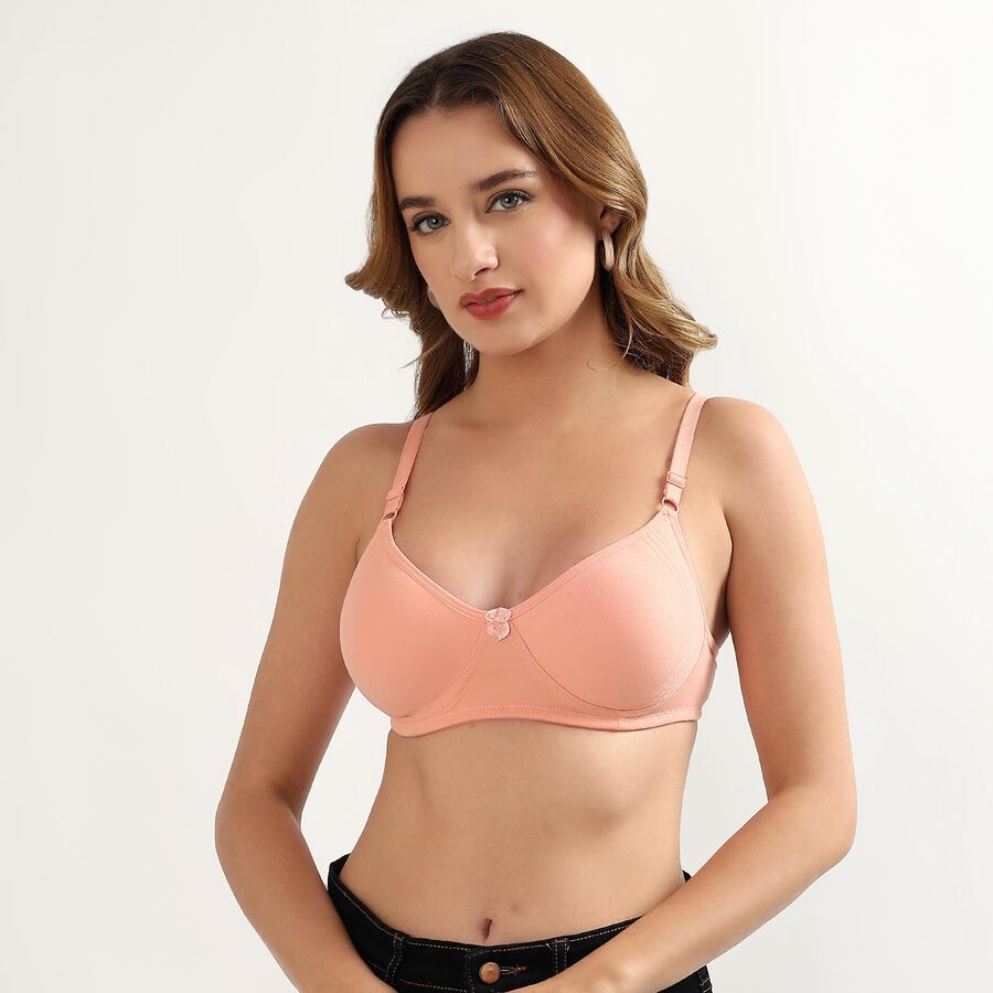 Women's Beige Cotton Padded Wired T-Shirt Bra, Peach, large