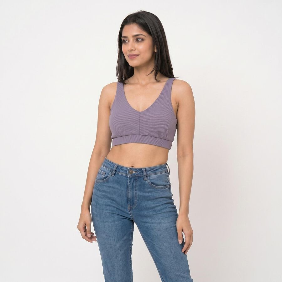 Women's Lilac V-Neck Sports Bra, Lilac, large