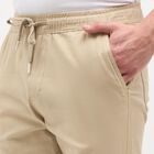 Men's Beige Slim Fit Elastic Waist Jogger Trousers, Beige, small