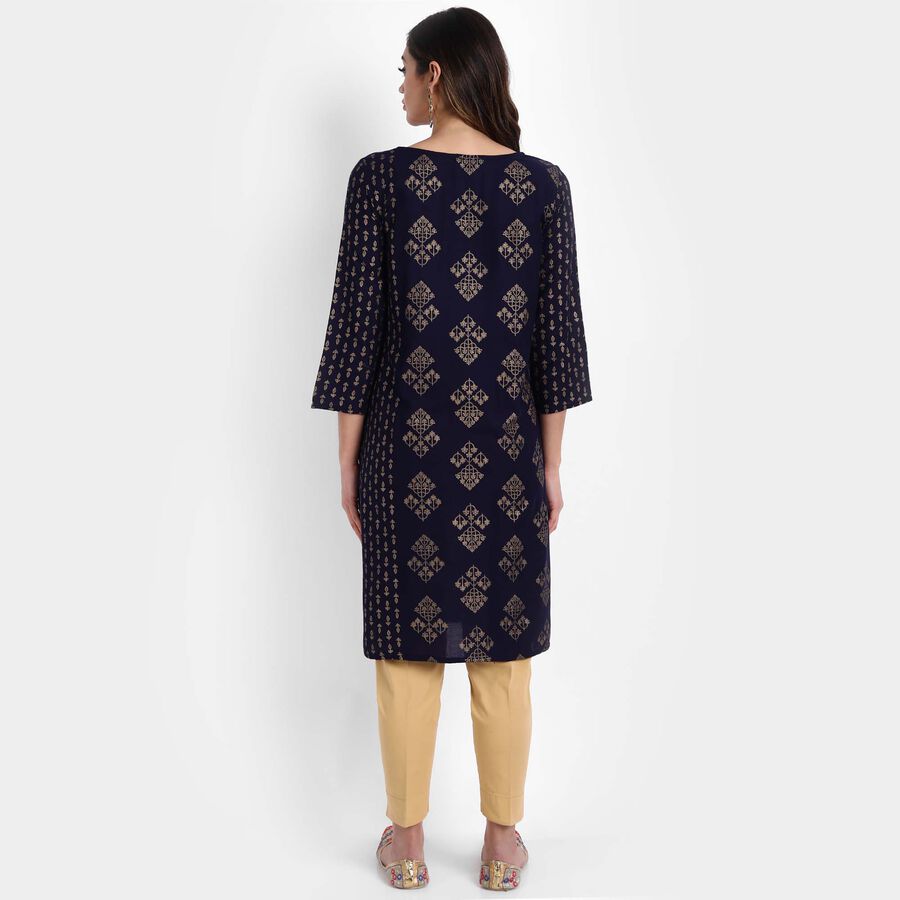 Printed Straight Kurta, Navy Blue, large image number null