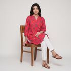 Women's Fuchsia Cotton Band Collar Floral Printed Straight Kurta, Fuchsia, small