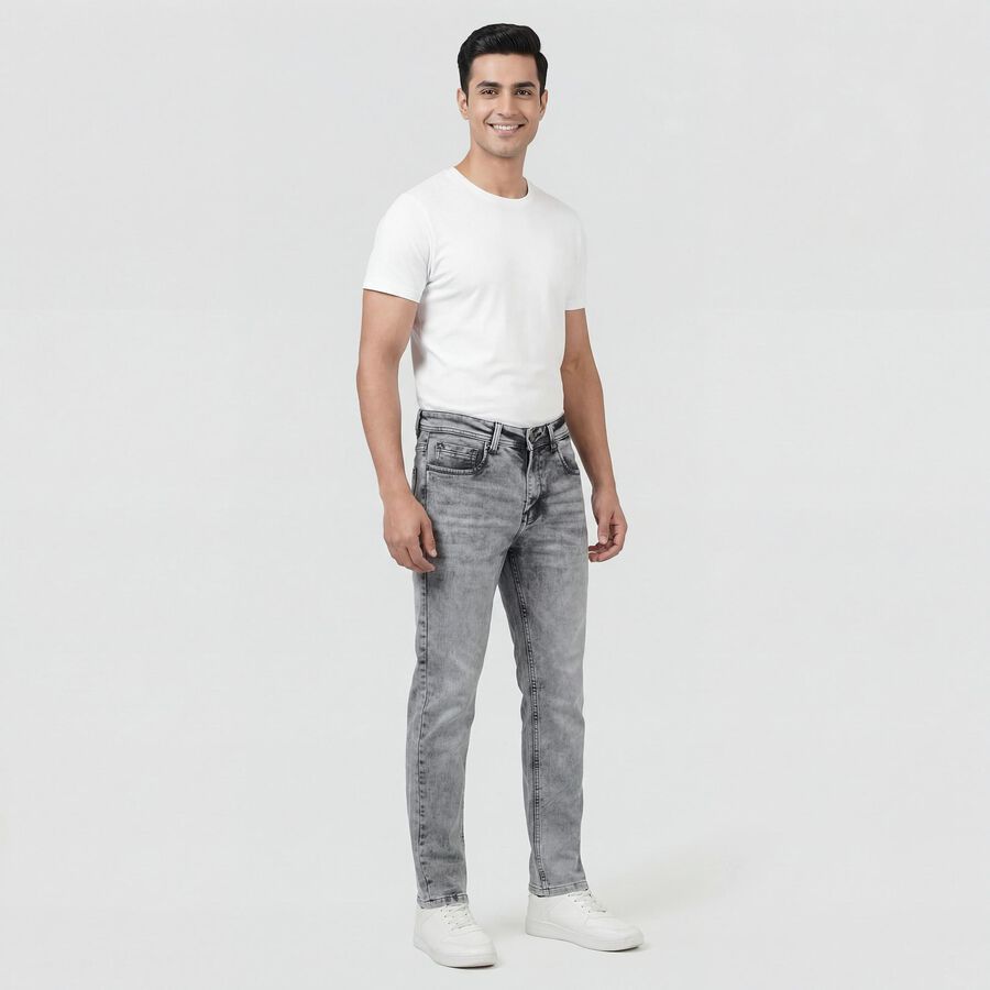 Men's Grey Slim Fit Washed Jeans, हल्का ग्रे, large