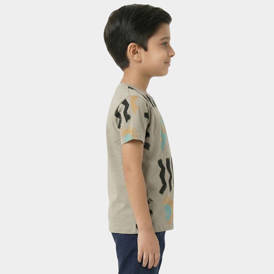 Boys Charcoal Cotton Round Neck Casual T-Shirt, चारकोल, large