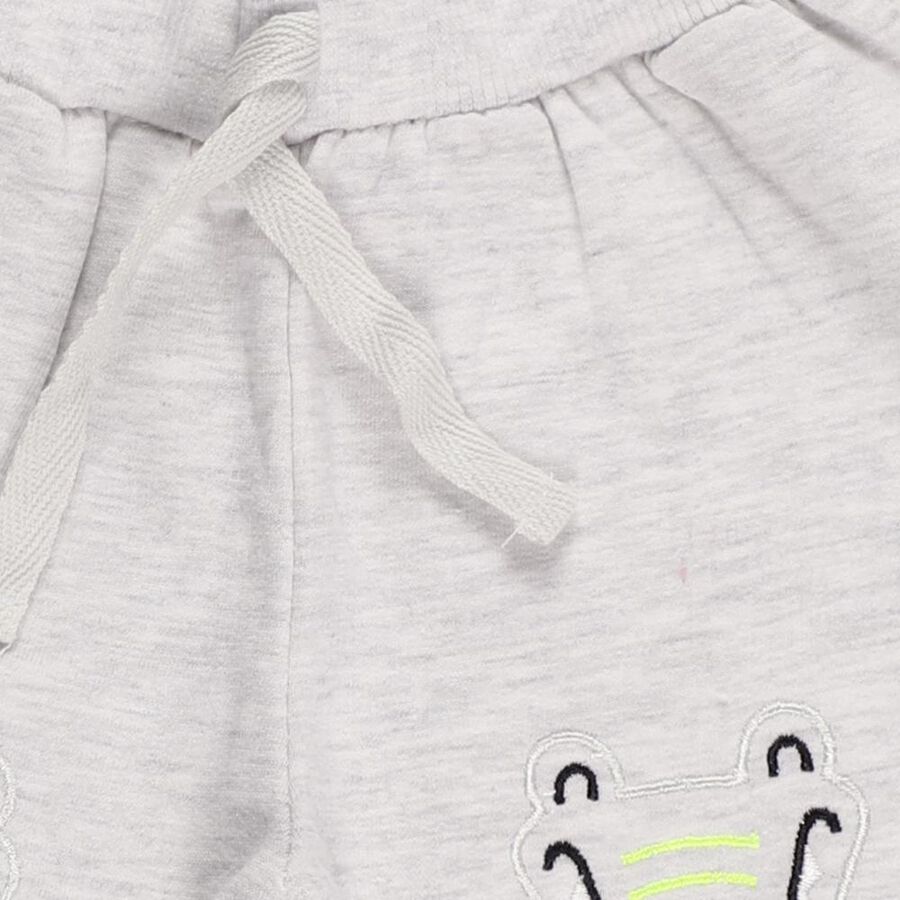 Infants Light Heather Grey Crocodile Embroidered Cotton Blend Pyjama, मिश्रित हल्का ग्रे, large image number null