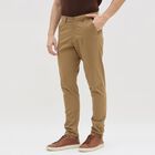 Men's Beige Slim Fit Flat-Front Casual Trousers, Khaki, small