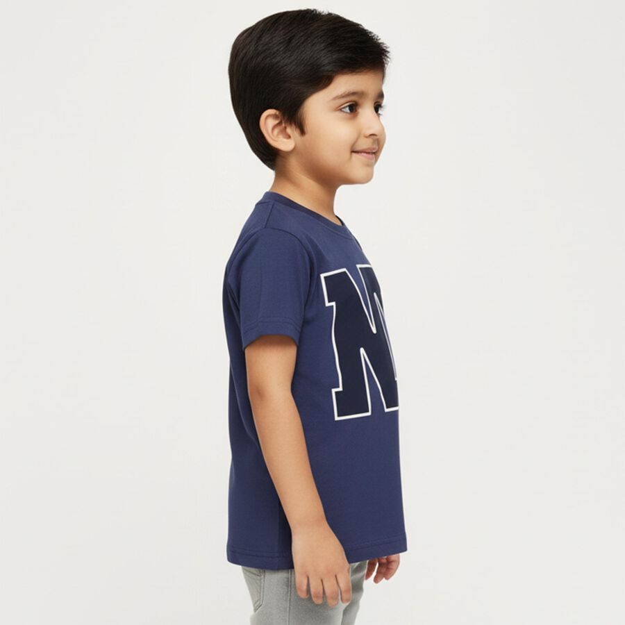 Boys' Deep Midnight Navy Blue Crew Neck Casual T-Shirt, Mid Blue, large image number null