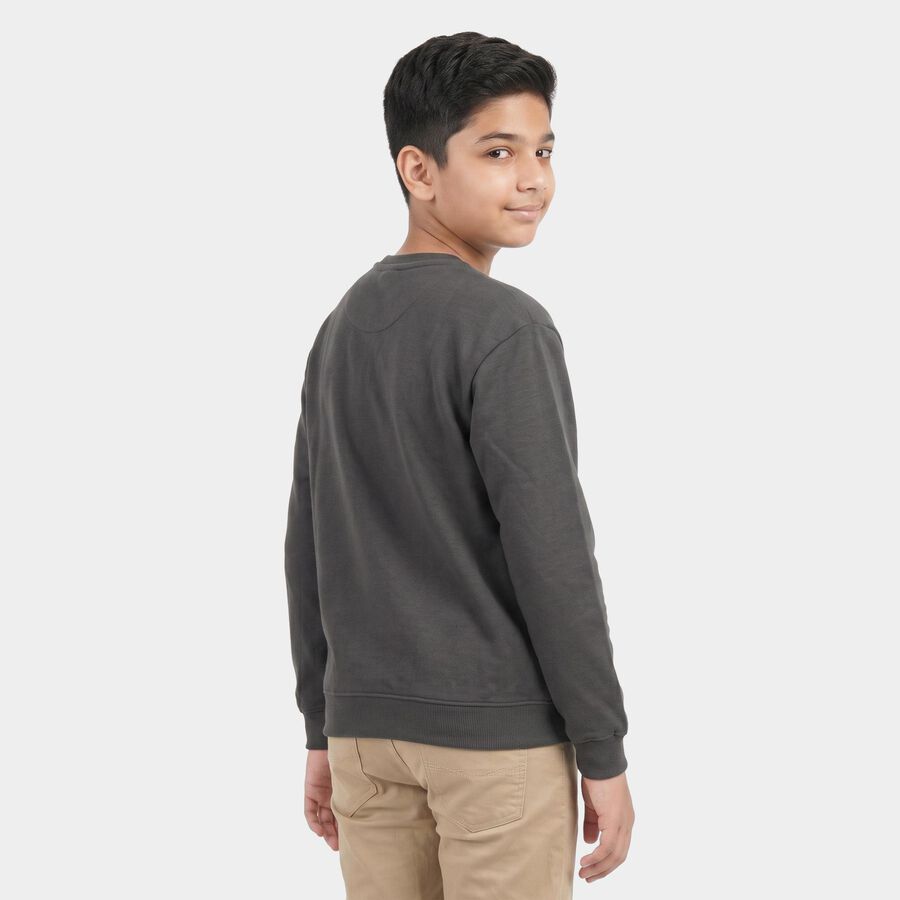 Boys' Dark Grey Crew Neck Pullover Sweatshirt, Dark Grey, large