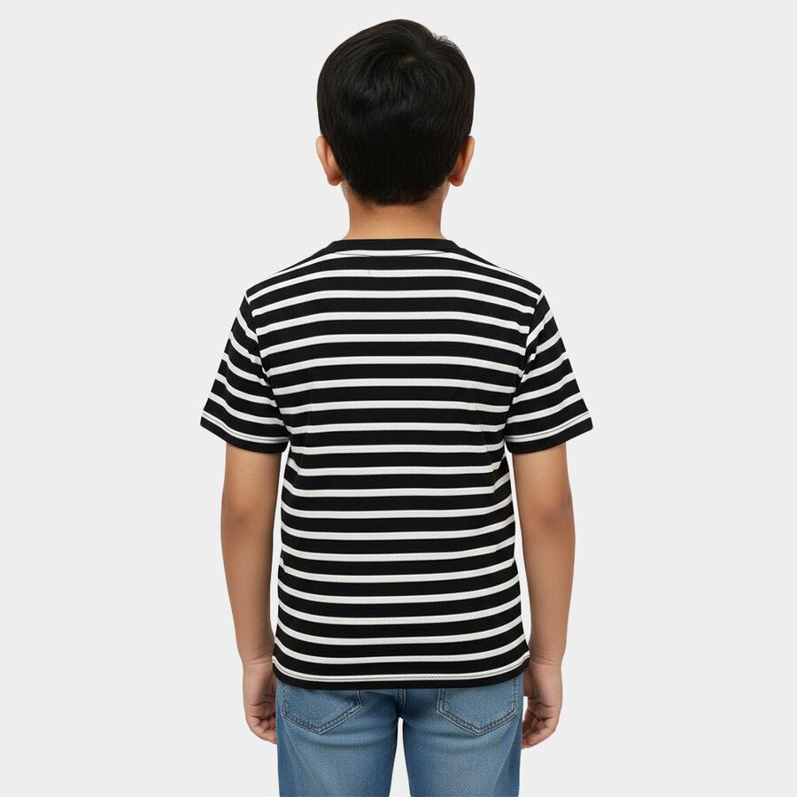 Boys Black Round Neck Casual T-Shirt, काला, large