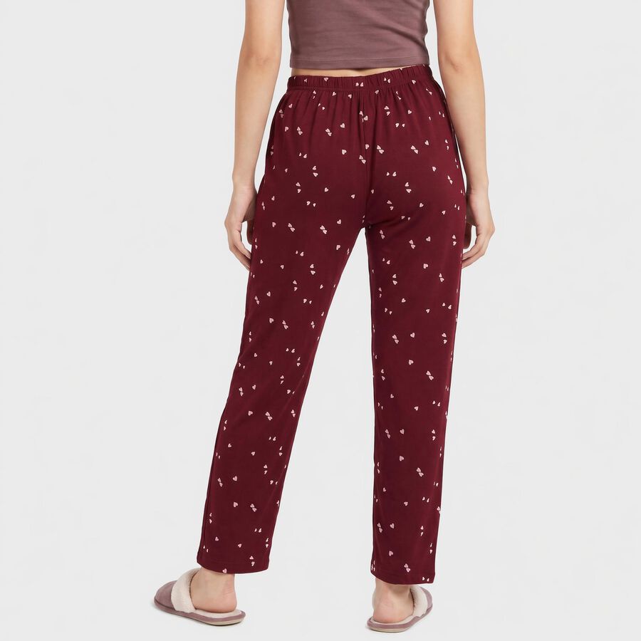 Women's Wine Straight Fit Heart Printed Lounge Pyjama, वाइन, large