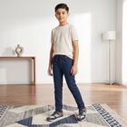 Boys' Navy Blue Straight Fit Drawstring Waist Jeans, Dark Blue, small