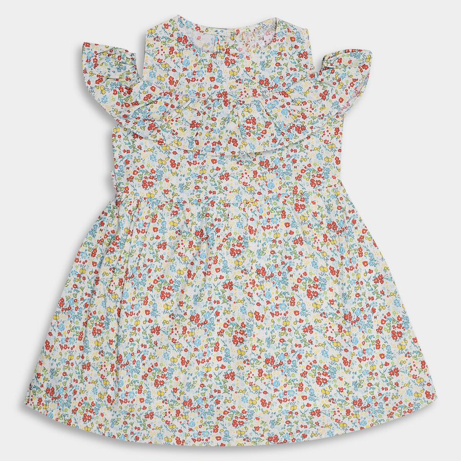 Girls' 100% Cotton Frock, ऑफ व्हाइट, large image number null