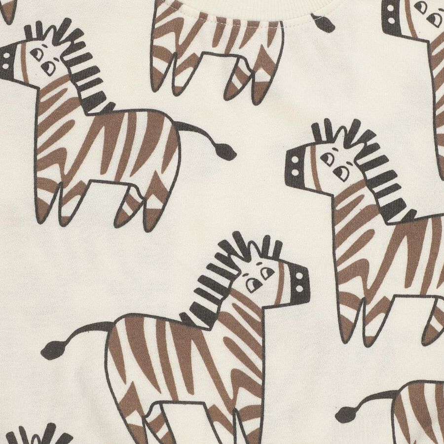 Boys' Off White Round Neck Zebra Printed Baba Suit, Off White, large image number null