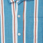 Boys Blue Cotton Short Sleeves Collared Regular Fit Shirt, Mid Blue, small