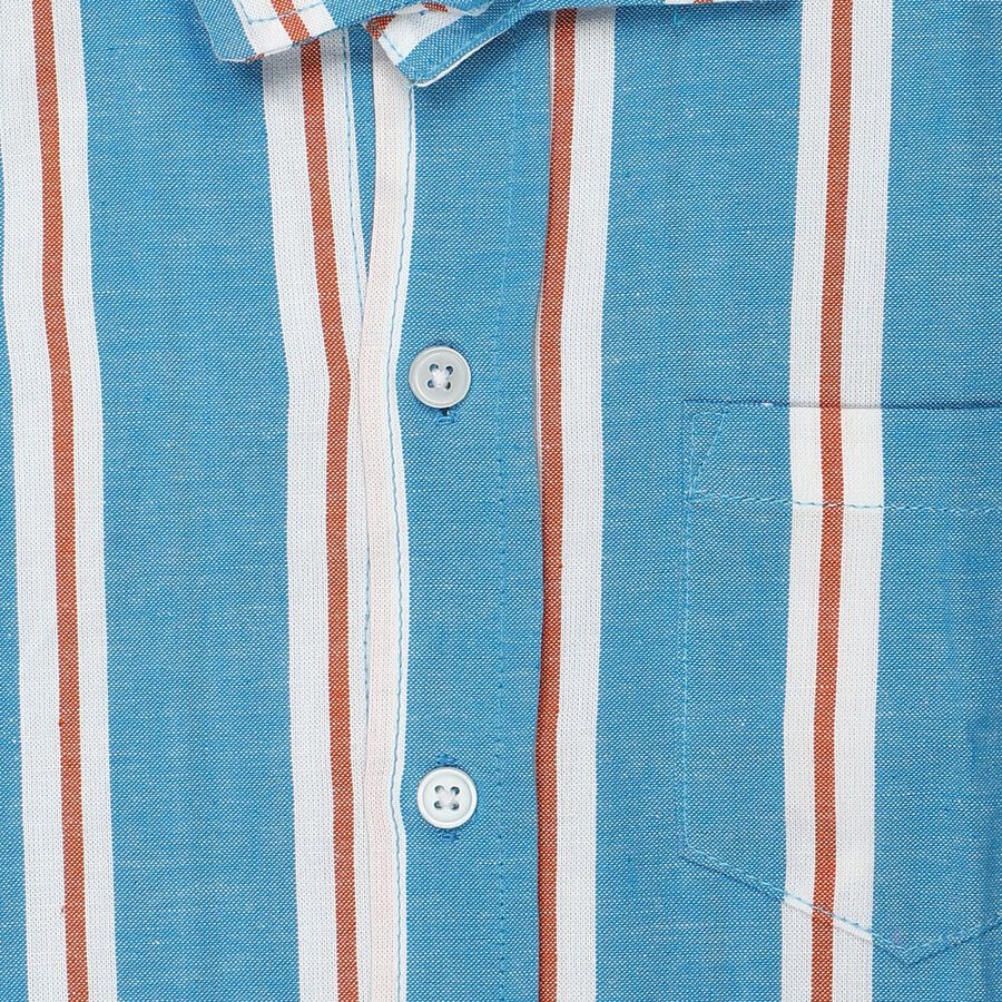 Boys Blue Cotton Short Sleeves Collared Regular Fit Shirt, Mid Blue, large