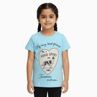 Girls Light Blue Cotton Round Neck Casual T-Shirt, हल्का नीला, small