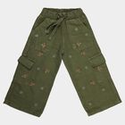 Girls' Olive Green Regular Fit Embroidered Cargo Jeans, Light Green, small