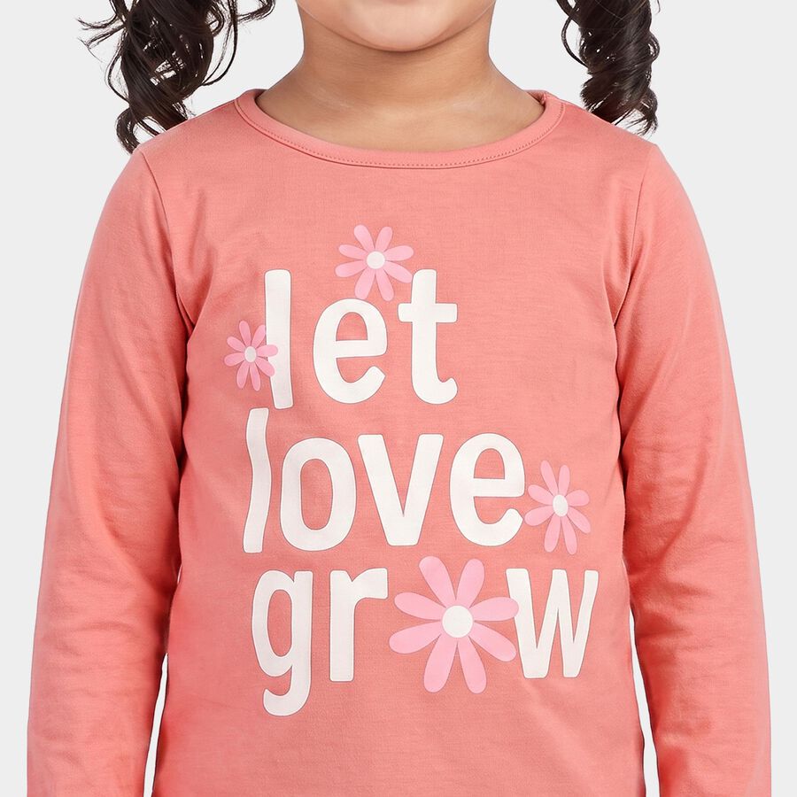 Girls Pink Round Neck Regular Top, हल्का गुलाबी, large