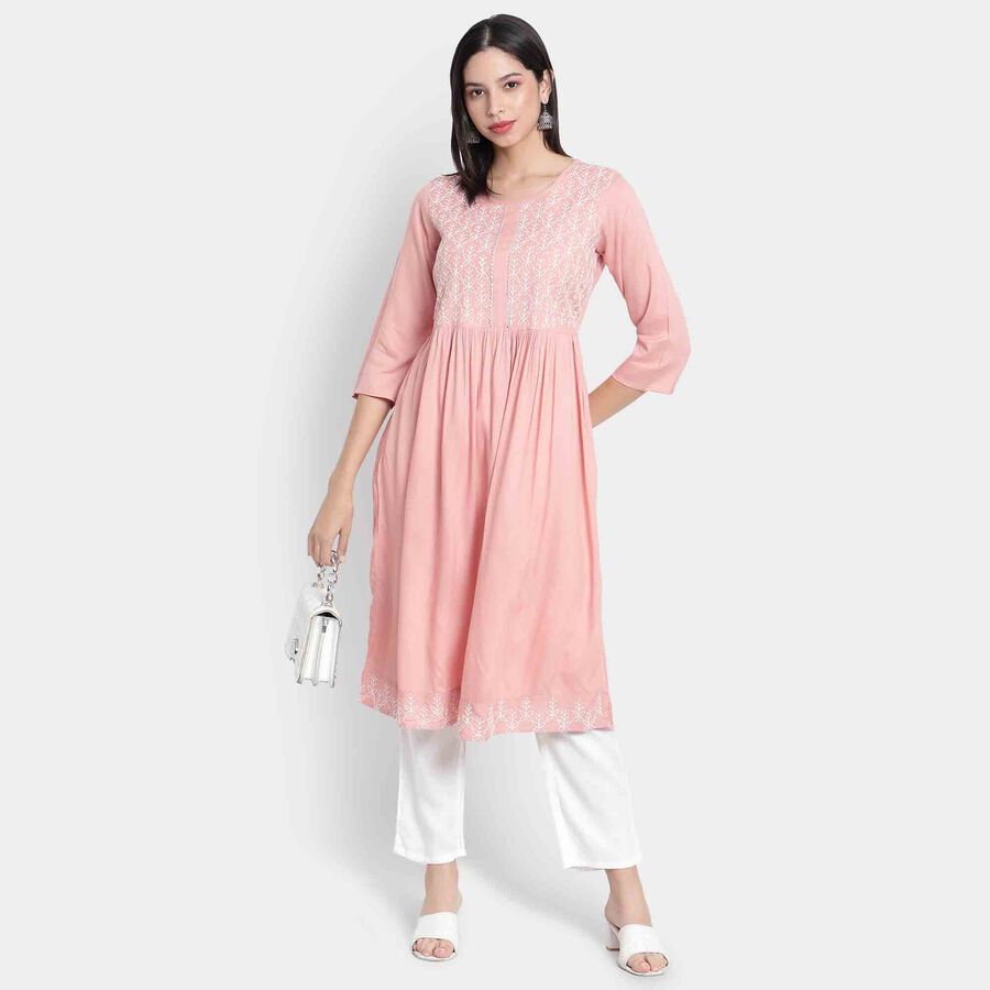 Embroidered 3/4th Sleeve Kurta, Light Pink, large image number null