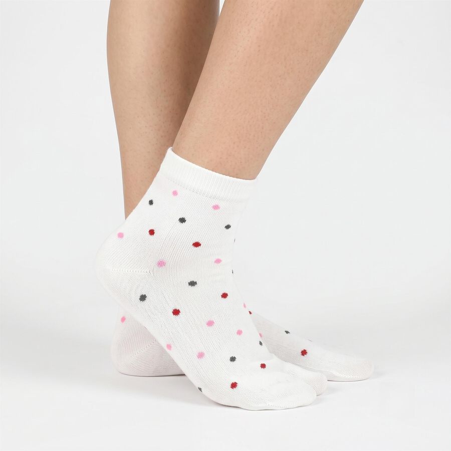 Women's White Regular Fit Polka Dot Pack of 1 Socks, सफ़ेद, large