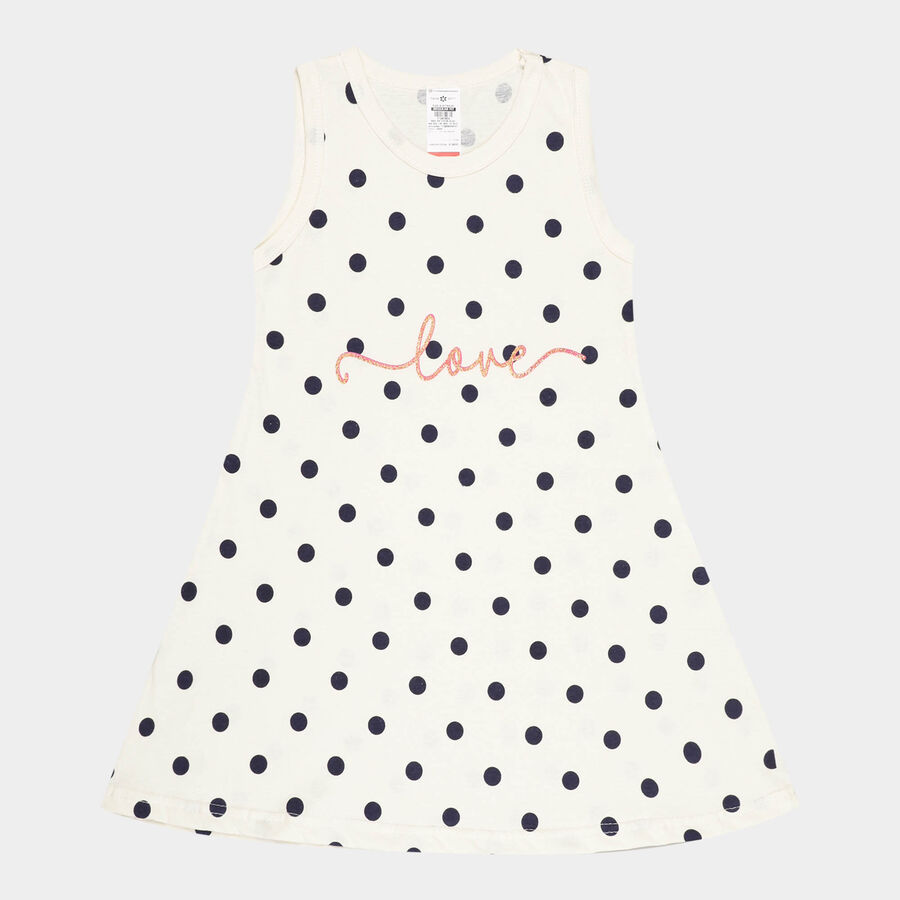 Girls Cotton Frock, Off White, large image number null